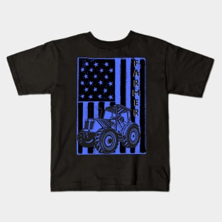 Vintage American flag tractor gift for farmer Kids T-Shirt